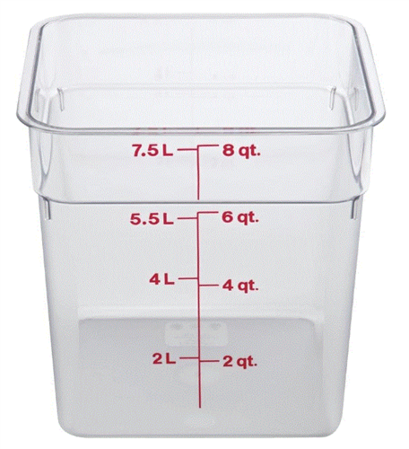 Square Food Container, 8 Quart, 8-3/8" X 8-3/8" X 9-1/8", Clear